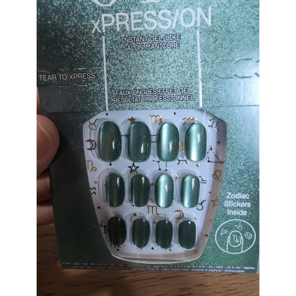 OPI xPress/On Press-On Capricorn-y Gel Color Green Nails Classic Length NEW